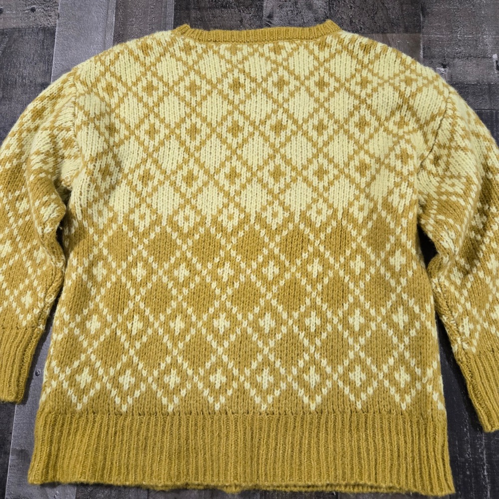 Anthropologie Maeve Sigfried Diamond Argyle Sweater M Chartreuse Wool Blend - Picture 9 of 10